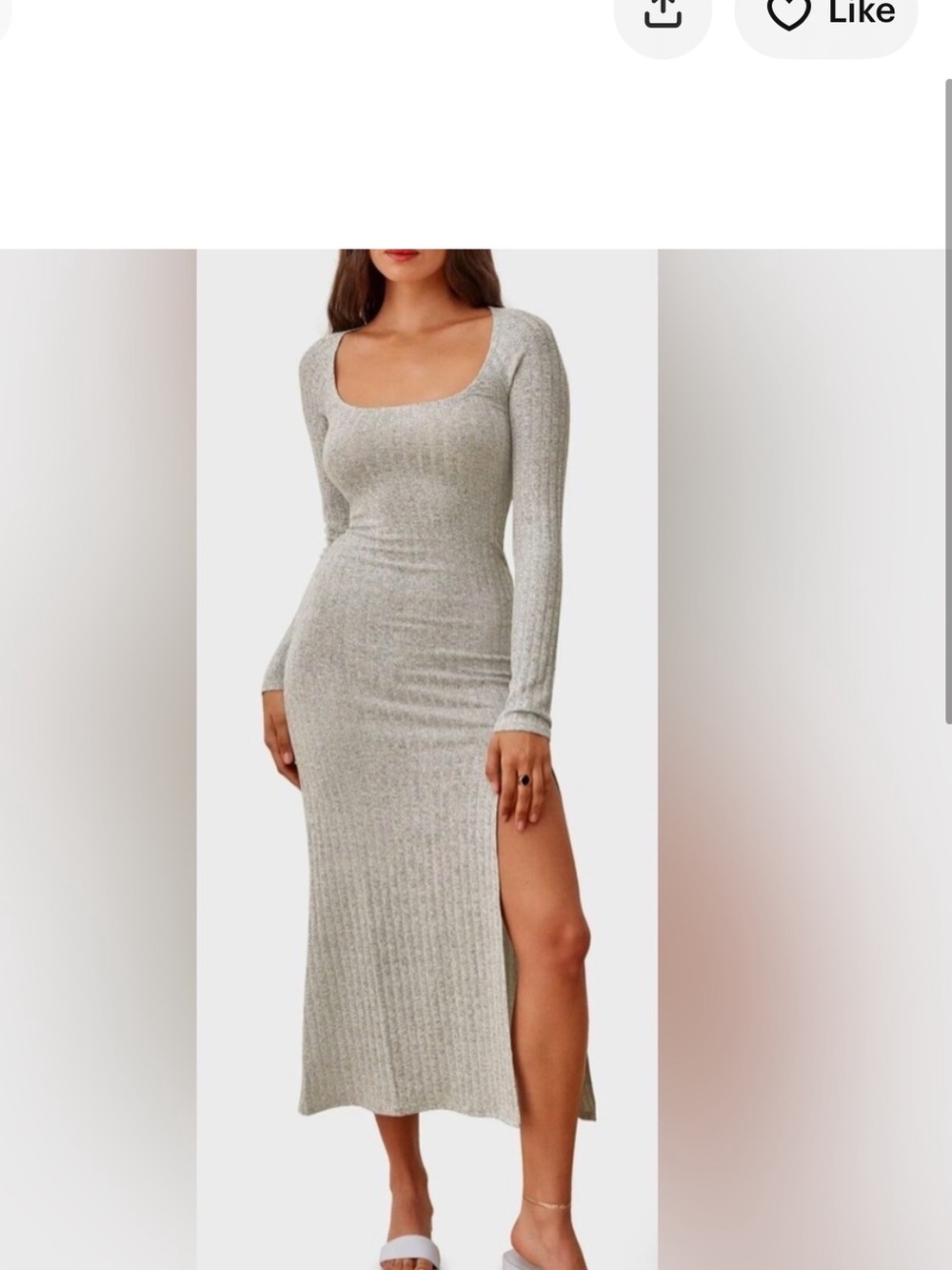 Reformation Blue Ribbed Long-Sleeve Midi Dress with Side Slit XS